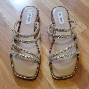 Steve Madden Metallic Gold Braided Strap Square Toe Slides